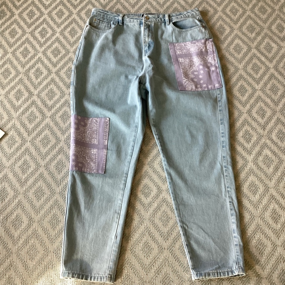 Missguided Riot High Rise Patchwork Jeans Size 14 - Picture 2 of 10